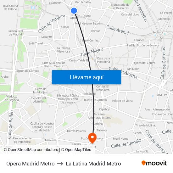 Ópera Madrid Metro to La Latina Madrid Metro map