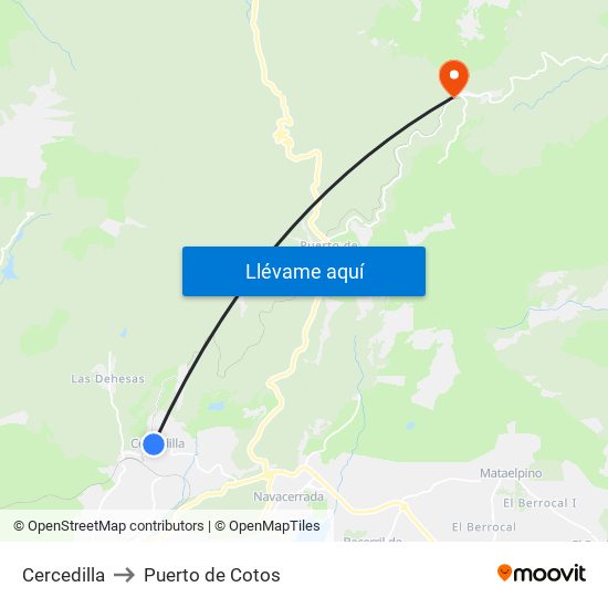 Cercedilla to Puerto de Cotos map