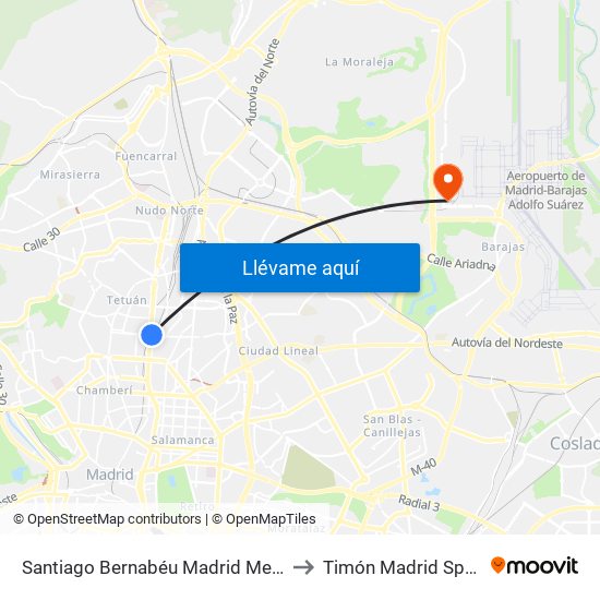 Santiago Bernabéu Madrid Metro to Timón Madrid Spain map