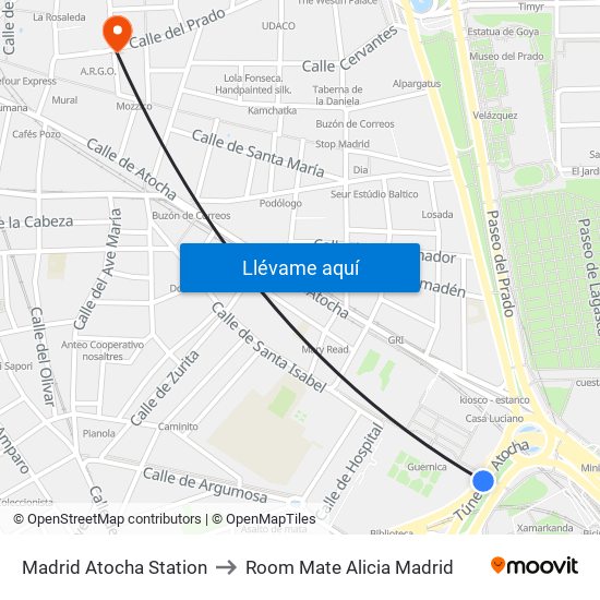 Madrid Atocha Station to Room Mate Alicia Madrid map