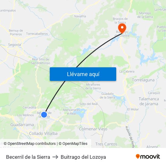 Becerril de la Sierra to Buitrago del Lozoya map