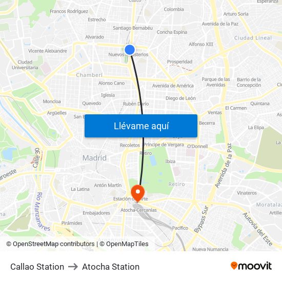 Callao Station to Atocha Station map