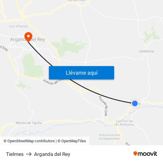 Tielmes to Arganda del Rey map