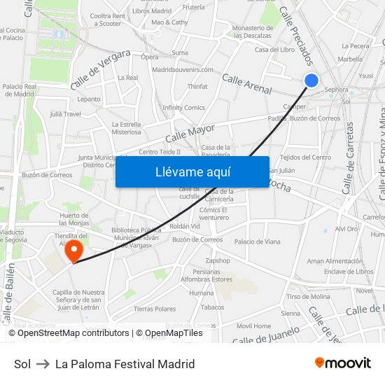 Sol to La Paloma Festival Madrid map