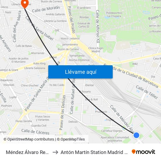 Méndez Álvaro Repsol to Antón Martín Station Madrid Spain map