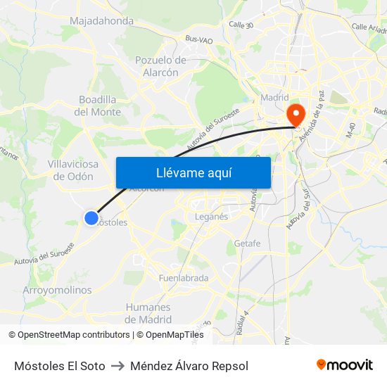 Móstoles El Soto to Méndez Álvaro Repsol map