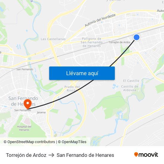 Torrejón de Ardoz to San Fernando de Henares map