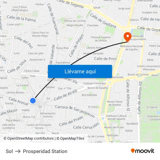 Sol to Prosperidad Station map