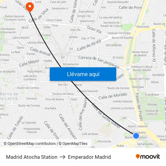 Madrid Atocha Station to Emperador Madrid map