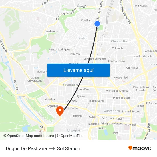 Duque De Pastrana to Sol Station map