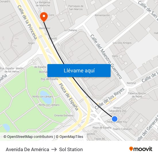 Avenida De América to Sol Station map