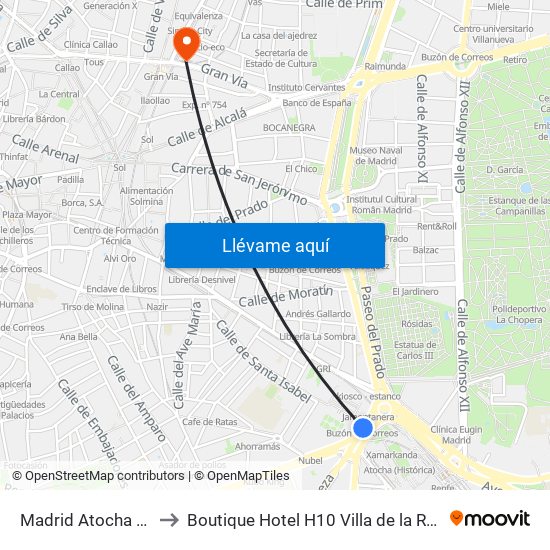 Madrid Atocha Station to Boutique Hotel H10 Villa de la Reina Madrid map