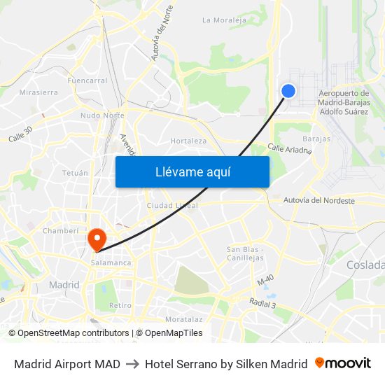 Madrid Airport MAD to Hotel Serrano by Silken Madrid map