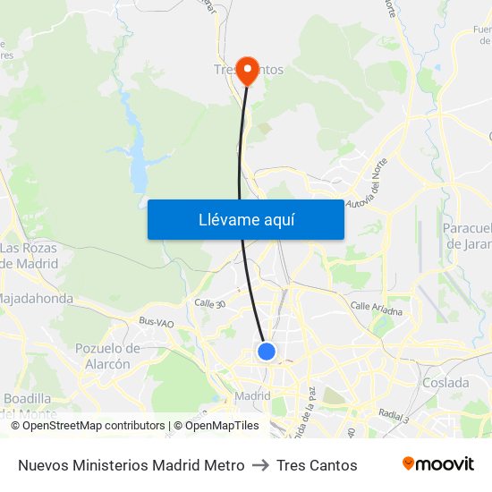 Nuevos Ministerios Madrid Metro to Tres Cantos map