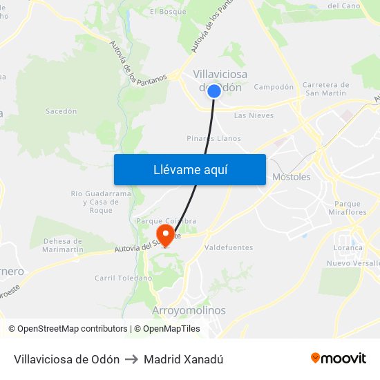 Villaviciosa de Odón to Madrid Xanadú map