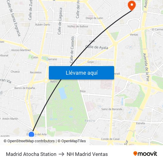 Madrid Atocha Station to NH Madrid Ventas map