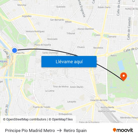 Príncipe Pío Madrid Metro to Retiro Spain map