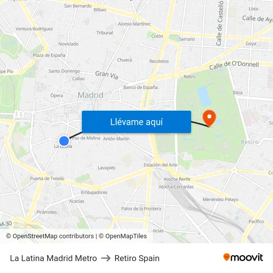La Latina Madrid Metro to Retiro Spain map