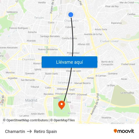 Chamartín to Retiro Spain map
