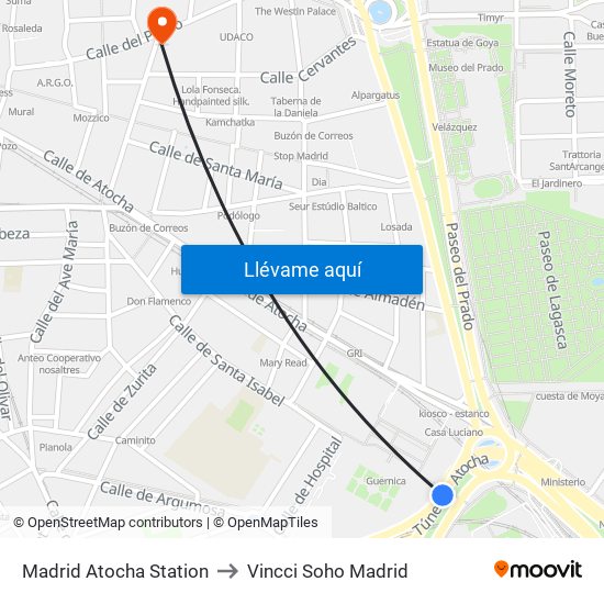 Madrid Atocha Station to Vincci Soho Madrid map