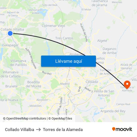 Collado Villalba to Torres de la Alameda map