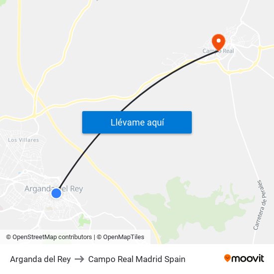 Arganda del Rey to Campo Real Madrid Spain map