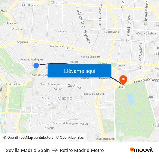 Sevilla Madrid Spain to Retiro Madrid Metro map