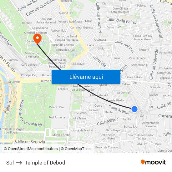 Sol to Temple of Debod map