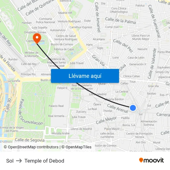 Sol to Temple of Debod map