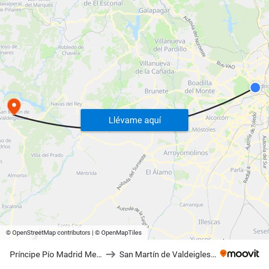 Príncipe Pío Madrid Metro to San Martín de Valdeiglesias map