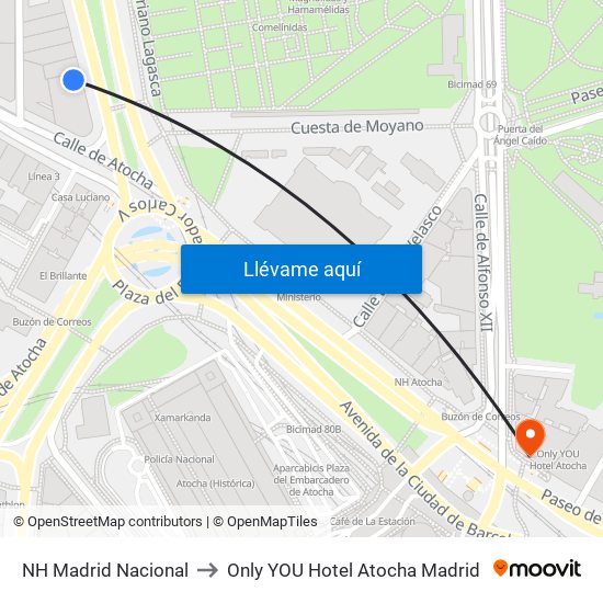 NH Madrid Nacional to Only YOU Hotel Atocha Madrid map