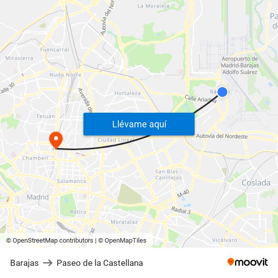 Barajas to Paseo de la Castellana map