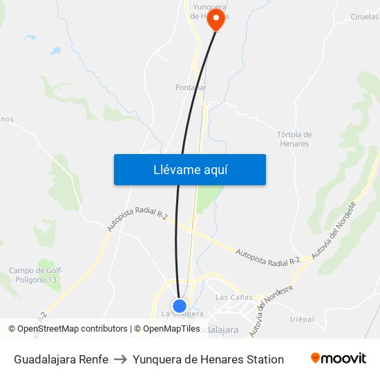 Guadalajara Renfe to Yunquera de Henares Station map