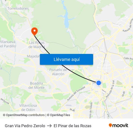 Gran Vía Pedro Zerolo to El Pinar de las Rozas map