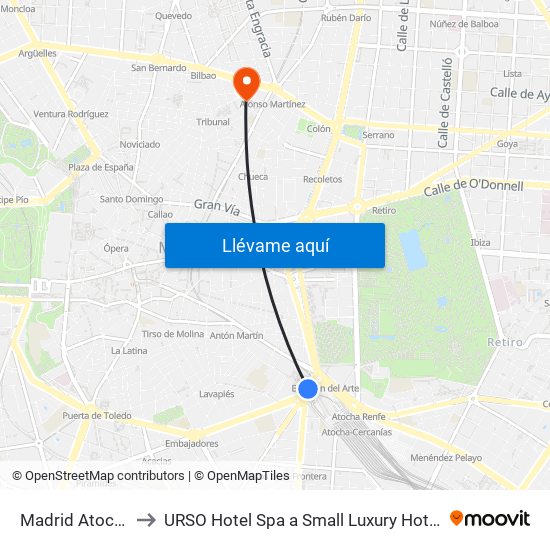 Madrid Atocha Station to URSO Hotel Spa a Small Luxury Hotel of the World Madrid map