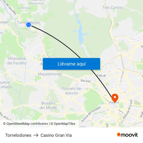 Torrelodones to Casino Gran Vía map
