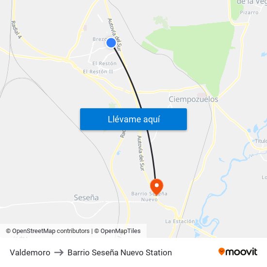 Valdemoro to Barrio Seseña Nuevo Station map