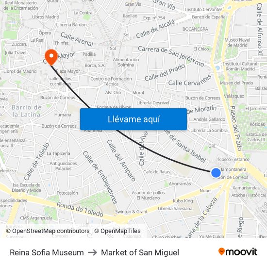 Reina Sofia Museum to Market of San Miguel map