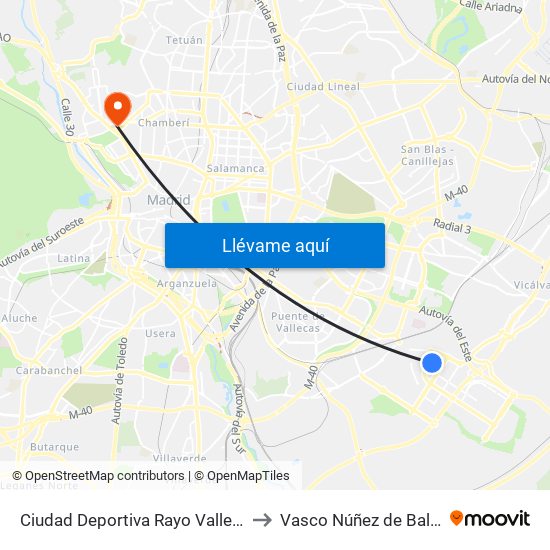 Ciudad Deportiva Rayo Vallecano to Vasco Núñez de Balboa map