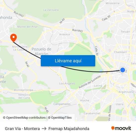 Gran Vía - Montera to Fremap Majadahonda map