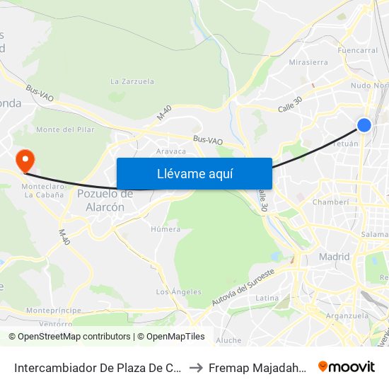 Intercambiador De Plaza De Castilla to Fremap Majadahonda map