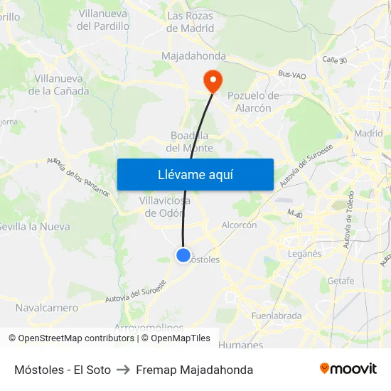 Móstoles - El Soto to Fremap Majadahonda map