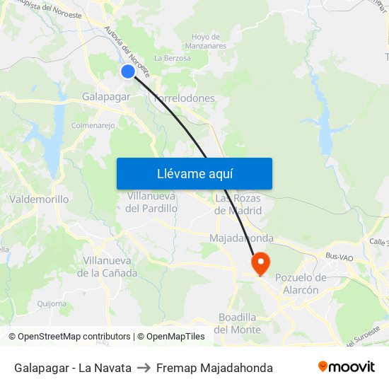 Galapagar - La Navata to Fremap Majadahonda map