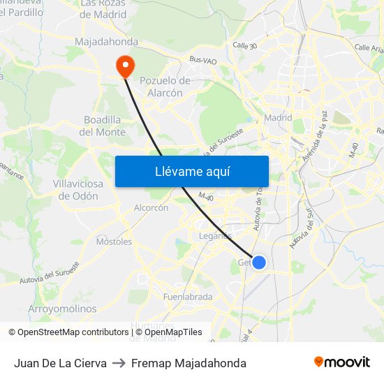 Juan De La Cierva to Fremap Majadahonda map