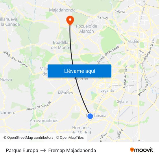 Parque Europa to Fremap Majadahonda map