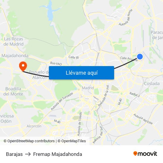 Barajas to Fremap Majadahonda map