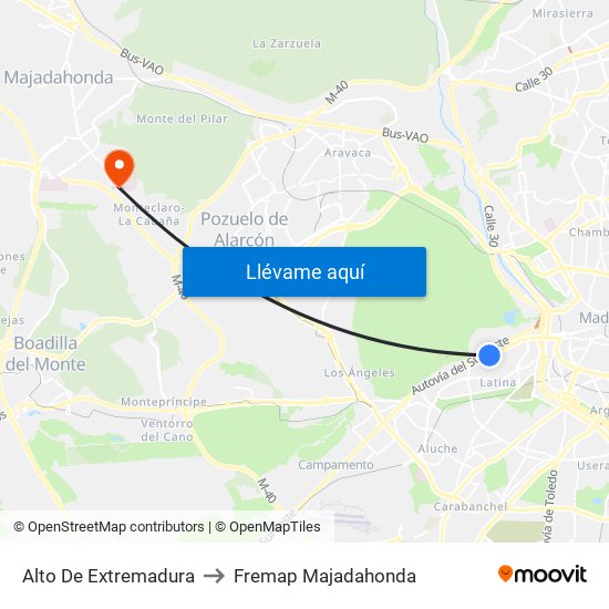 Alto De Extremadura to Fremap Majadahonda map