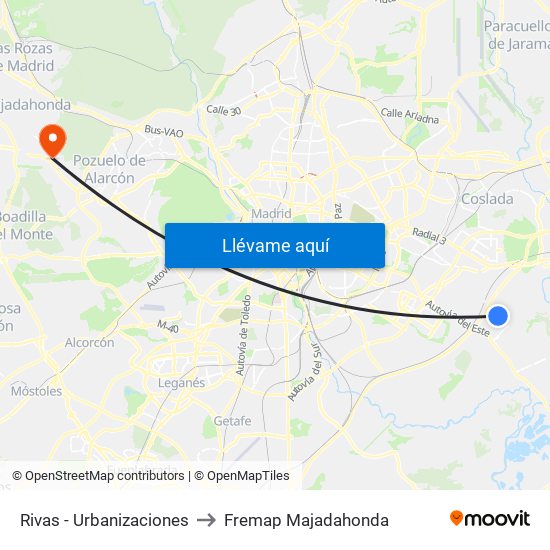 Rivas - Urbanizaciones to Fremap Majadahonda map