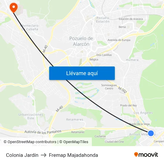 Colonia Jardín to Fremap Majadahonda map