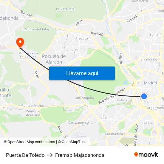 Puerta De Toledo to Fremap Majadahonda map